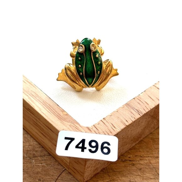 Vintage AVON Frog Brooch Pin Gold Tone & Green Enamel - Picture 2 of 6